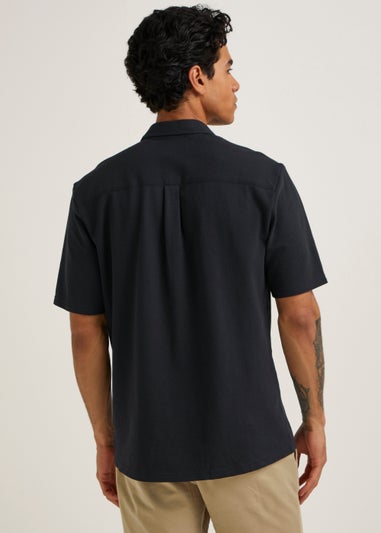 Black Textured Short Sleeve Jersey Shirt