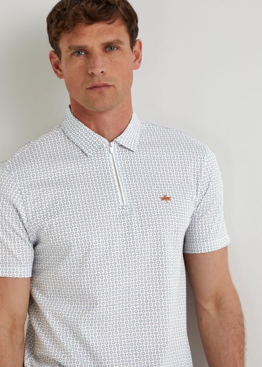 White Circle Print Polo Shirt