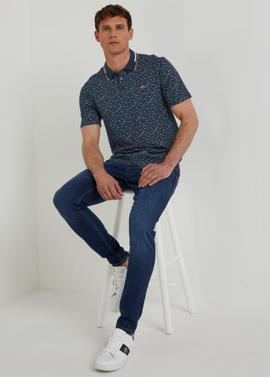 Navy Print Smart Polo Shirt