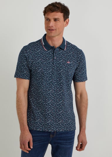 Navy Print Smart Polo Shirt