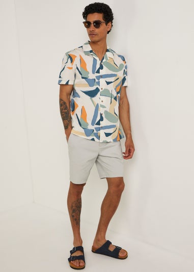 White Abstract Print Short Sleeve Shirt - Matalan