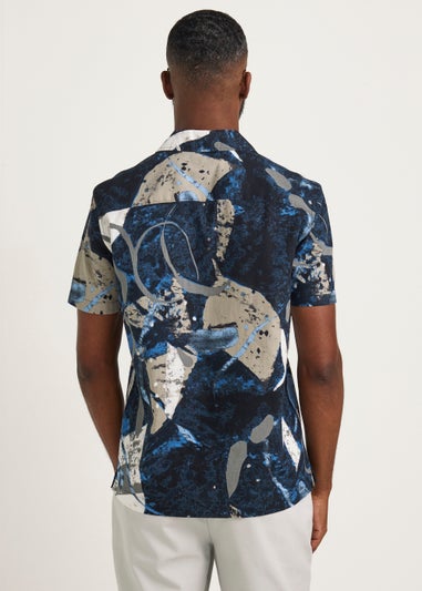 Navy Marble Print Short Sleeve Shirt