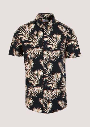 Black Leaf Print Short Sleeve Shirt