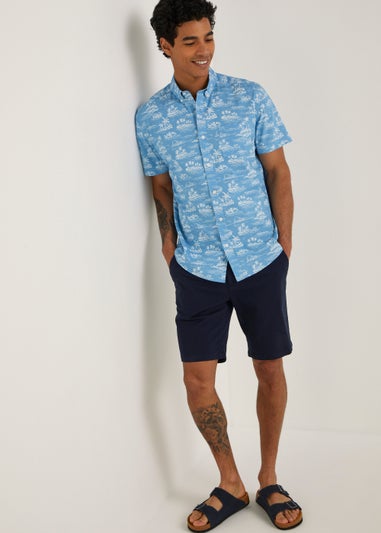 Blue Island Print Short Sleeve Shirt