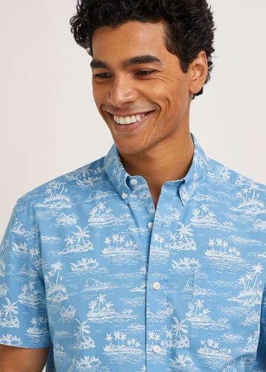 Blue Island Print Short Sleeve Shirt