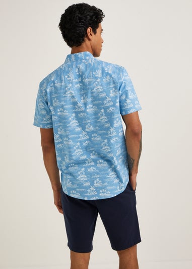 Blue Island Print Short Sleeve Shirt