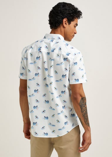 White Surfer Print Short Sleeve Shirt