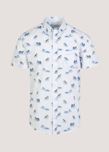 White Surfer Print Short Sleeve Shirt