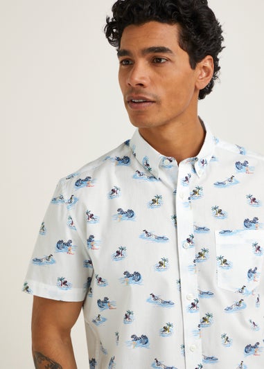 White Surfer Print Short Sleeve Shirt