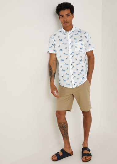 White Surfer Print Short Sleeve Shirt