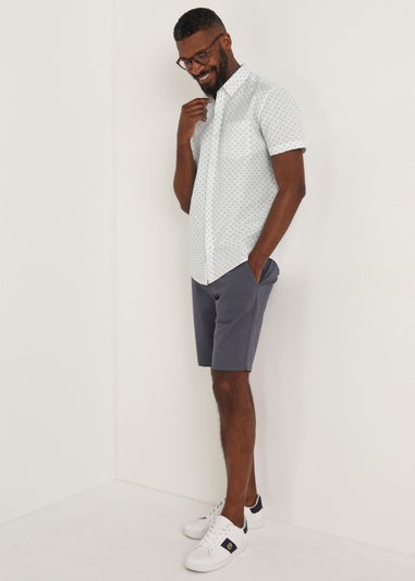 White Oxford Print Short Sleeve Shirt