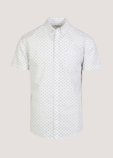 White Oxford Print Short Sleeve Shirt