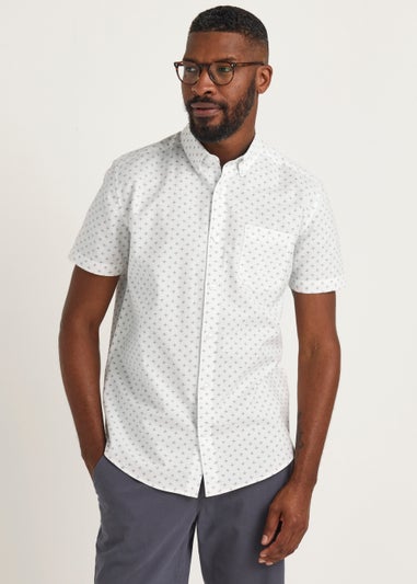 White Oxford Print Short Sleeve Shirt