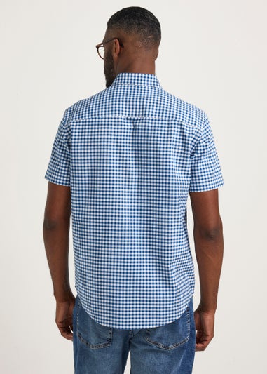 Navy Check Short Sleeve Oxford Shirt