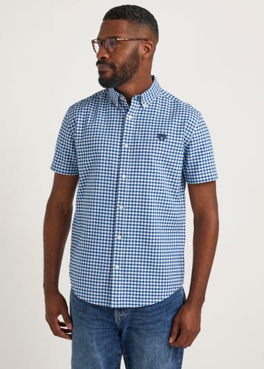 Navy Check Short Sleeve Oxford Shirt