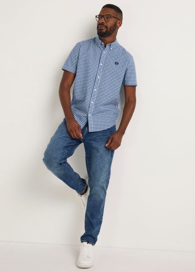 Navy Check Short Sleeve Oxford Shirt