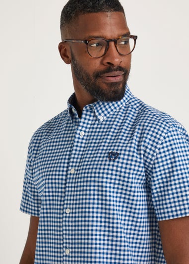 Navy Check Short Sleeve Oxford Shirt