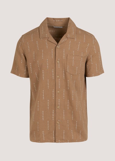 Rust Linen Blend Print Short Sleeve Shirt