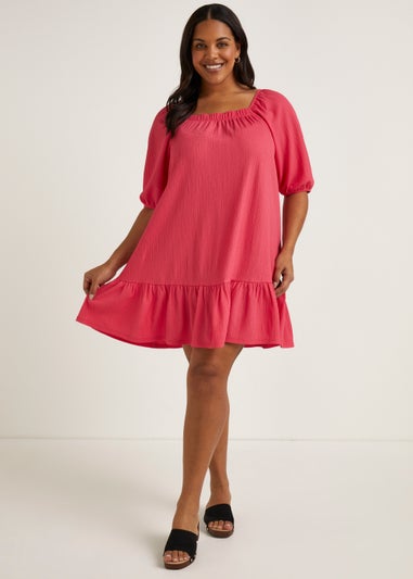 Papaya Curve Pink Textured Square Neck Mini Dress