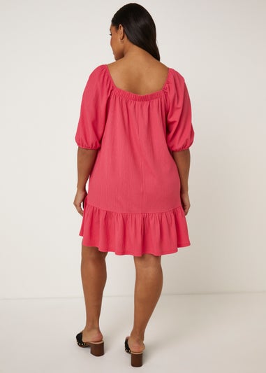 Papaya Curve Pink Textured Square Neck Mini Dress