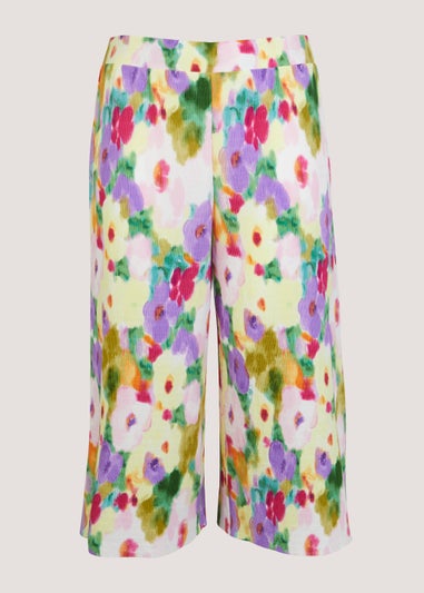 Papaya Curve Multicoloured Floral Wide Leg Cropped Trousers