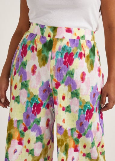 Papaya Curve Multicoloured Floral Wide Leg Cropped Trousers