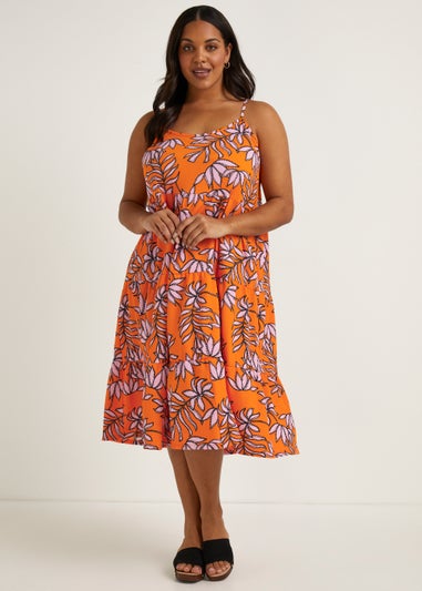 Papaya Curve Orange Floral Print Cami Dress