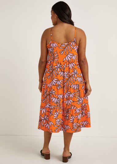 Papaya Curve Orange Floral Print Cami Dress