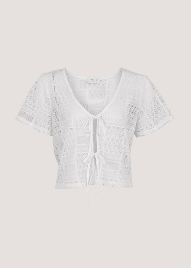 Cream Lace Tie Front Co-Ord Top