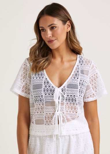 Cream Lace Tie Front Co-Ord Top