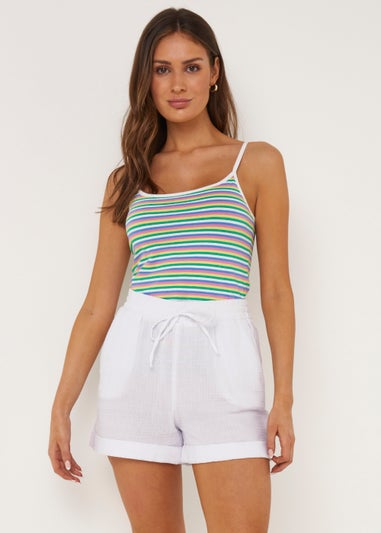 White Double Cloth Co-Ord Shorts