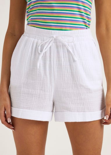 White Double Cloth Co-Ord Shorts