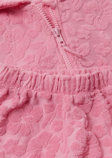 Girls Pink Floral Towelling Hoodie & Shorts Set (9mths-6yrs)