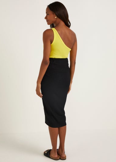 Black Crinkle Jersey Midi Skirt