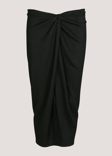 Black Crinkle Jersey Midi Skirt