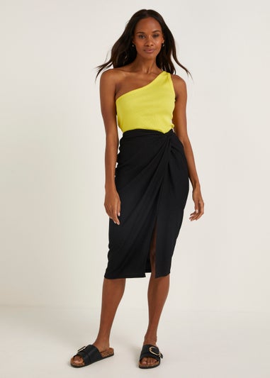 Black Crinkle Jersey Midi Skirt