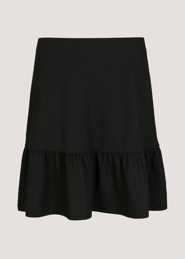 Black Crinkle Jersey Tiered Mini Skirt