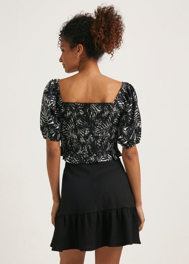 Black Crinkle Jersey Tiered Mini Skirt