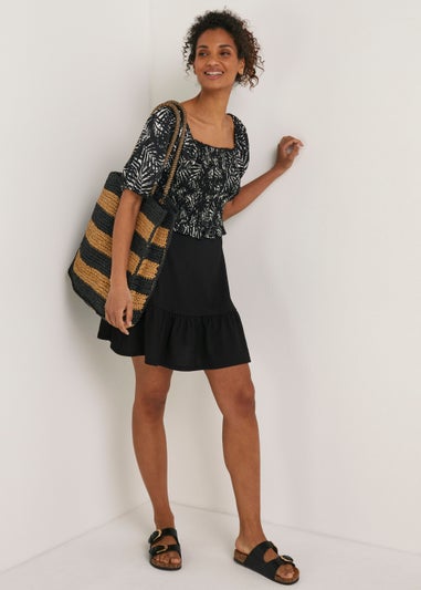 Black Crinkle Jersey Tiered Mini Skirt