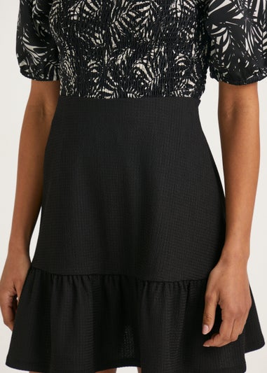 Black Crinkle Jersey Tiered Mini Skirt