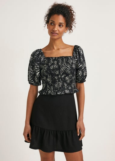 Black Crinkle Jersey Tiered Mini Skirt