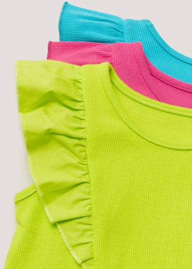 Girls 3 Pack Bright Frill Vest Tops (9mths-6yrs)