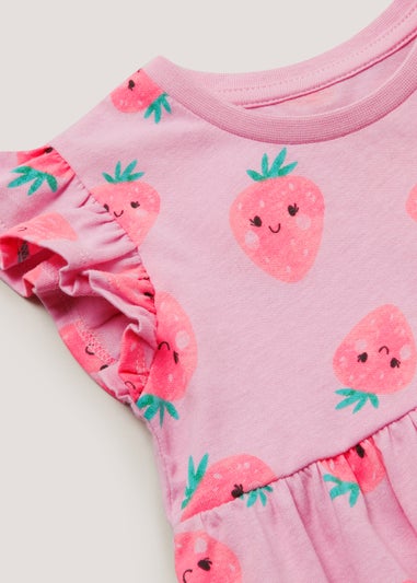 Girls Light Pink Strawberry Jersey Dress (9mths-6yrs)