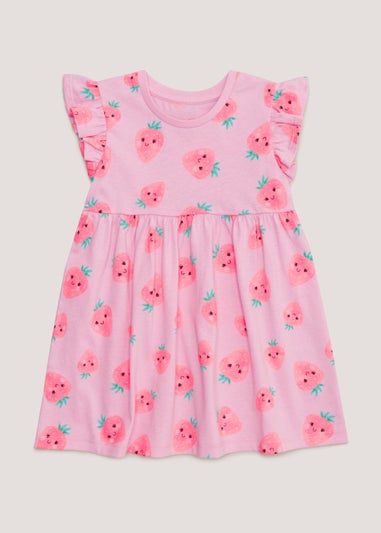 Girls Light Pink Strawberry Jersey Dress (9mths-6yrs)