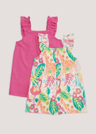 Girls 2 Pack Pink & Tropical Playsuits (9mths-6yrs)
