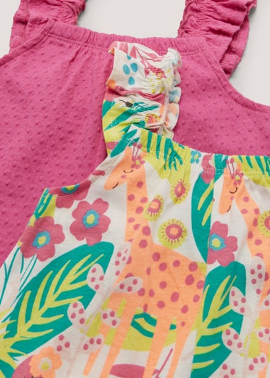 Girls 2 Pack Pink & Tropical Playsuits (9mths-6yrs)