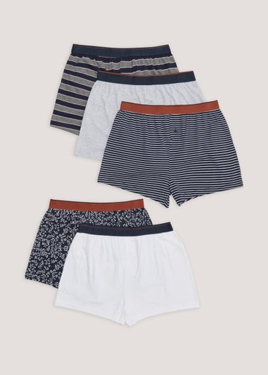 5 Pack Navy Stripe Loose Fit Boxers - Matalan