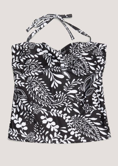 Black & White Leaf Print Tankini Top