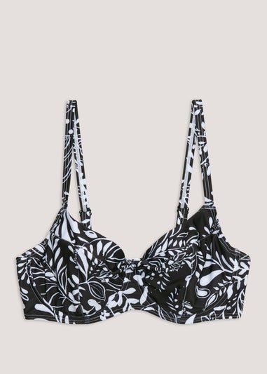 DD+ Black Leaf Print Bikini Top