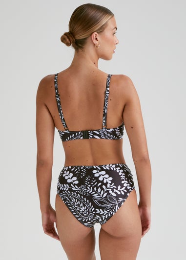 Black Leaf Print High Waisted Bikini Bottoms